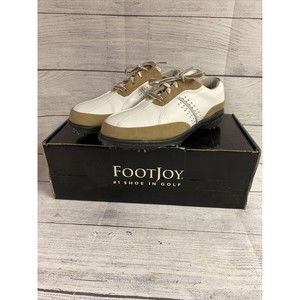 FOOTJOY Women’s Lace Up Golf Shoe Sz 7 White/Tan Leather #98647 EUC!!!